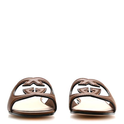 Gucci Softy Calfskin Women's Interlocking G Slide Sandals 36.5 Cuir