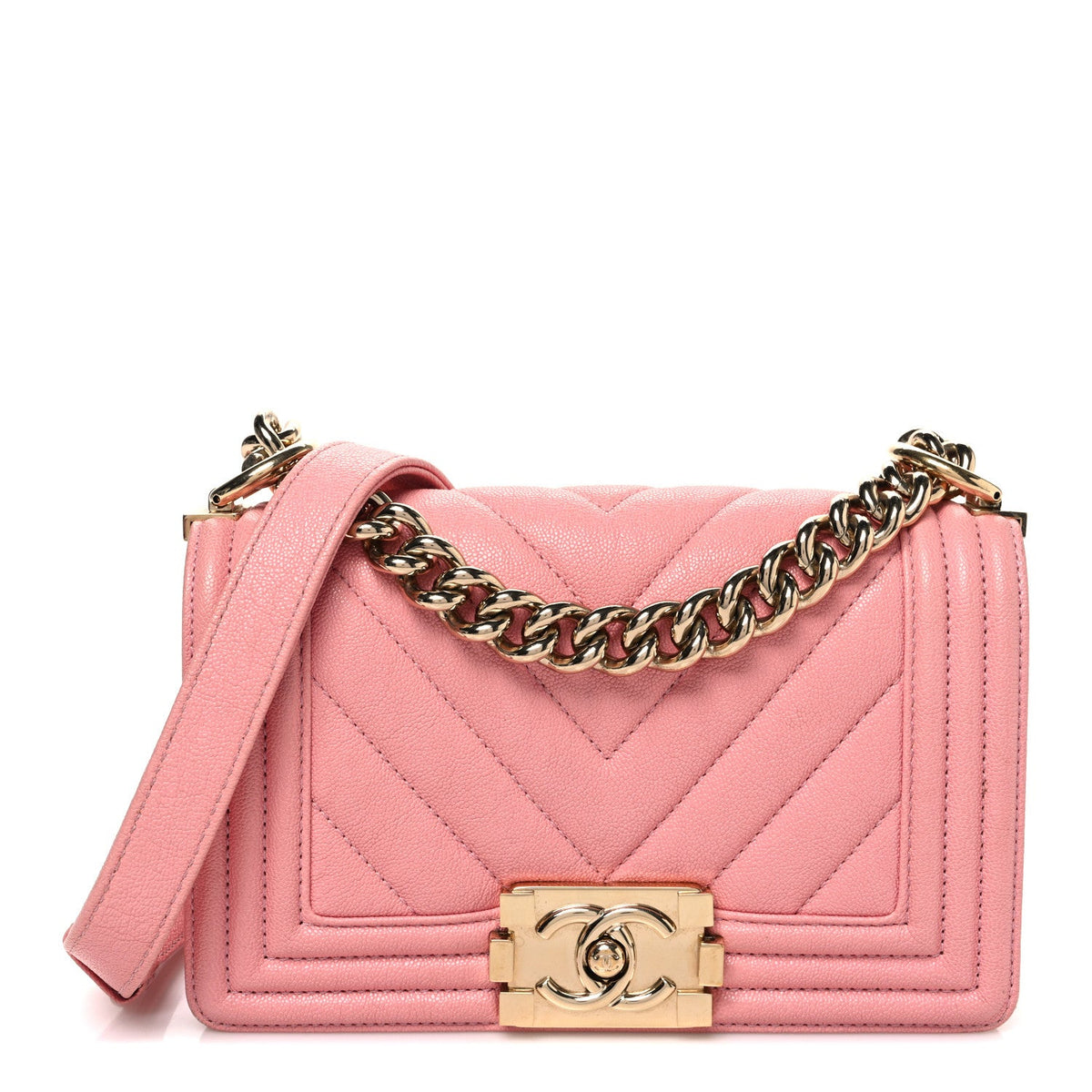 Small Quilted Caviar Flap Shoulder Bag - Pink