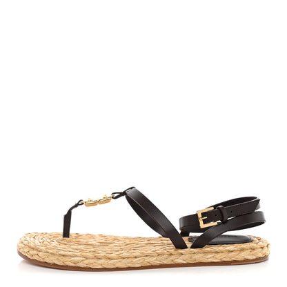 Givenchy Calfskin Raffia 4G Liquid Women's Espadrille Sandals 35 Ebony Natural