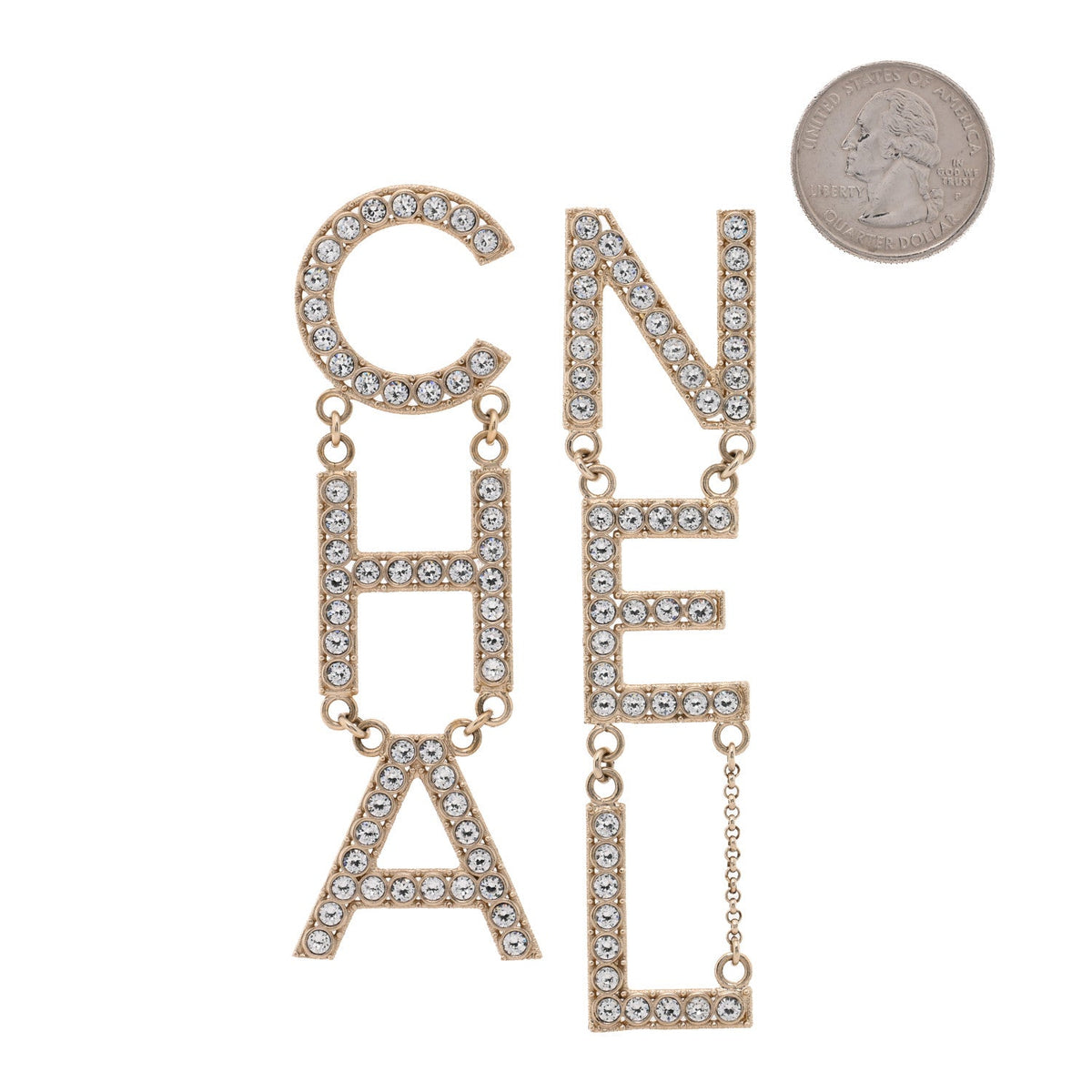 Crystal Cha-Nel Logo Drop Earrings Gold