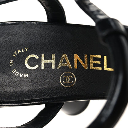 Chanel Patent Crumpled Calfskin Women's Parthenon Platform Sandals 39.5 Black