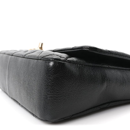 Large Quilted Caviar Flap Shoulder Bag