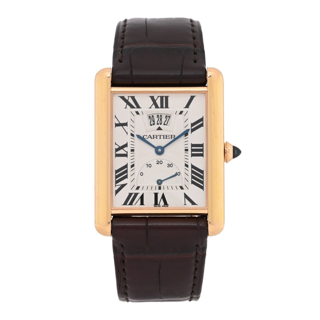 Cartier 18K Pink Gold Alligator 30mm Tank Louis Watch Brown