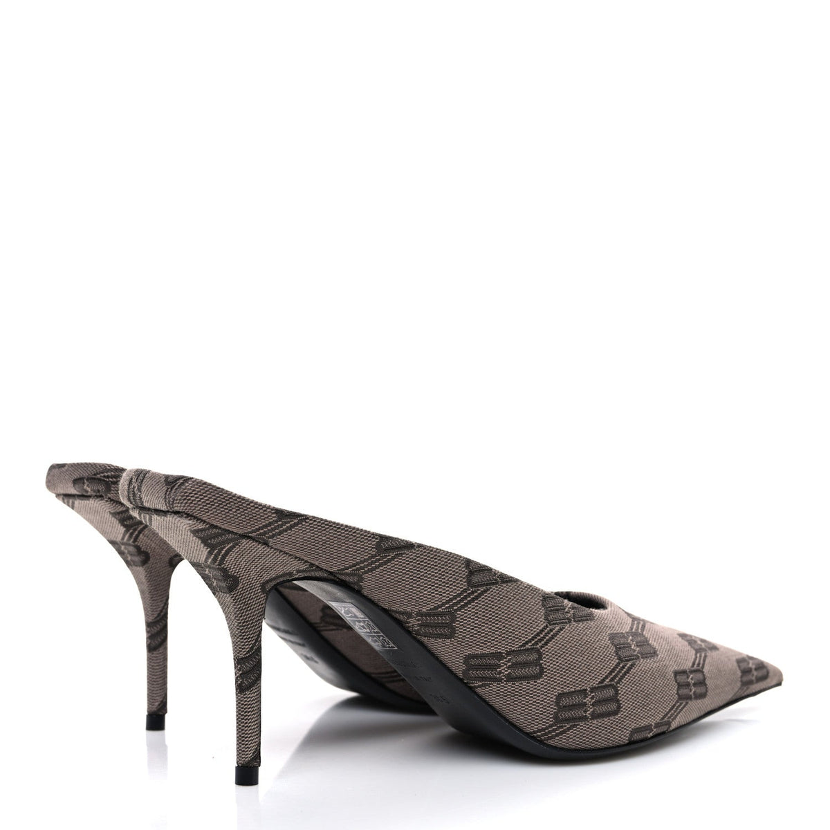 Balenciaga Monogram Canvas Women's Square Knife 80mm Mules 38.5 Dark Mink Grey Dark Brown