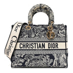 Christian Dior Toile de Jouy Embroidered Large Lady D-Lite Navy