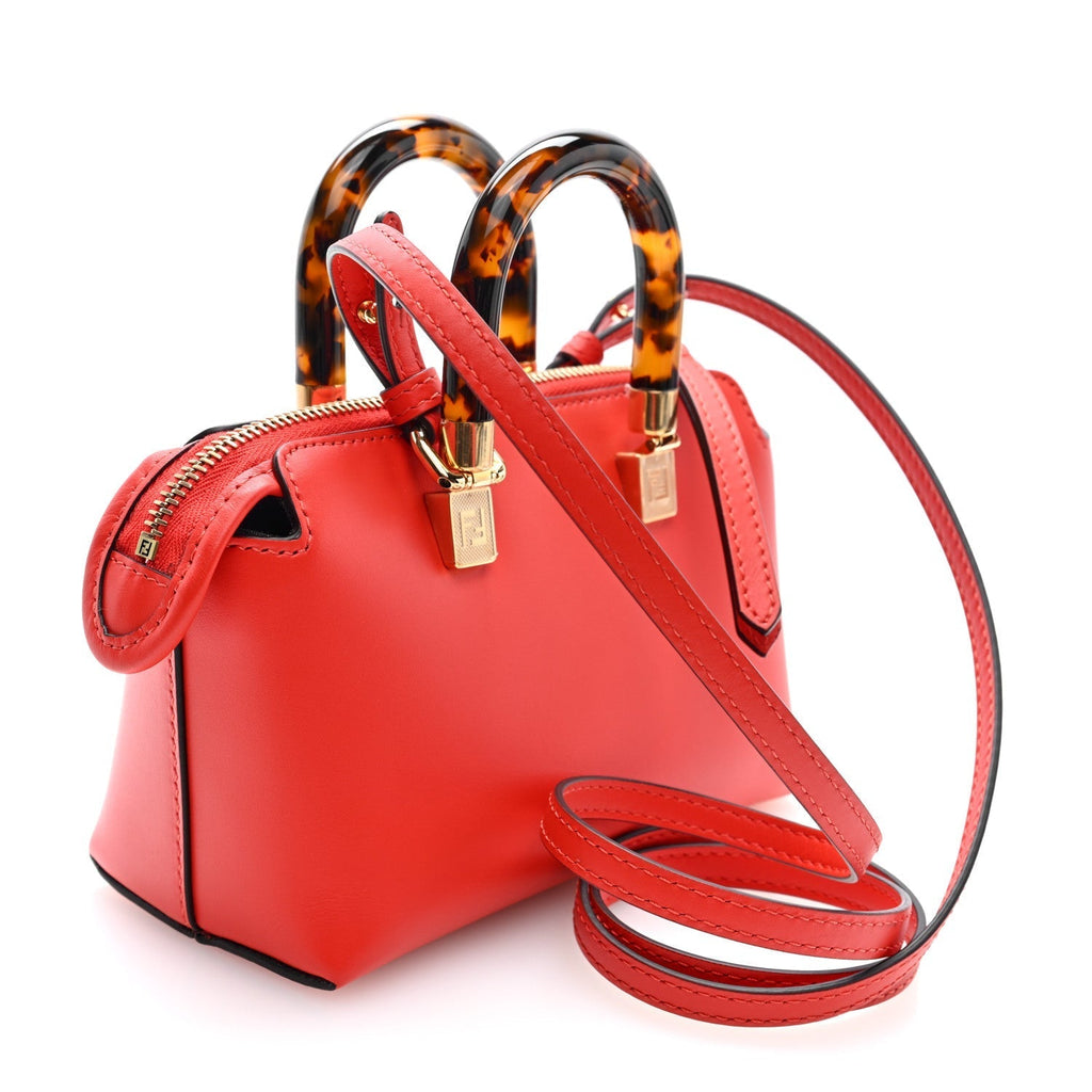 Fendi Vitello King Logo Embossed Mini By The Way Top Handle Bag Papavero