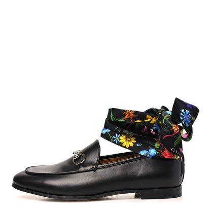 Gucci Betis Glamour Calfskin Silk Women's Jordaan Loafers 38 Black Multicolor