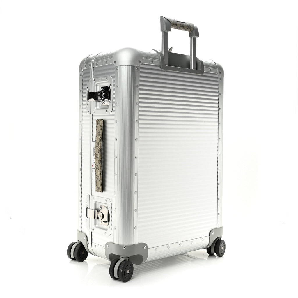 Gucci GG Supreme Monogram Aluminium Porter Medium Trolley Suitcase Silver