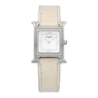 Hermès Stainless Steel Alligator Diamond 21mm Heure H Watch Blanc