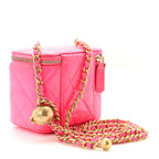 Chanel Patent Quilted Mini Pearl Crush Vanity Case Neon Pink