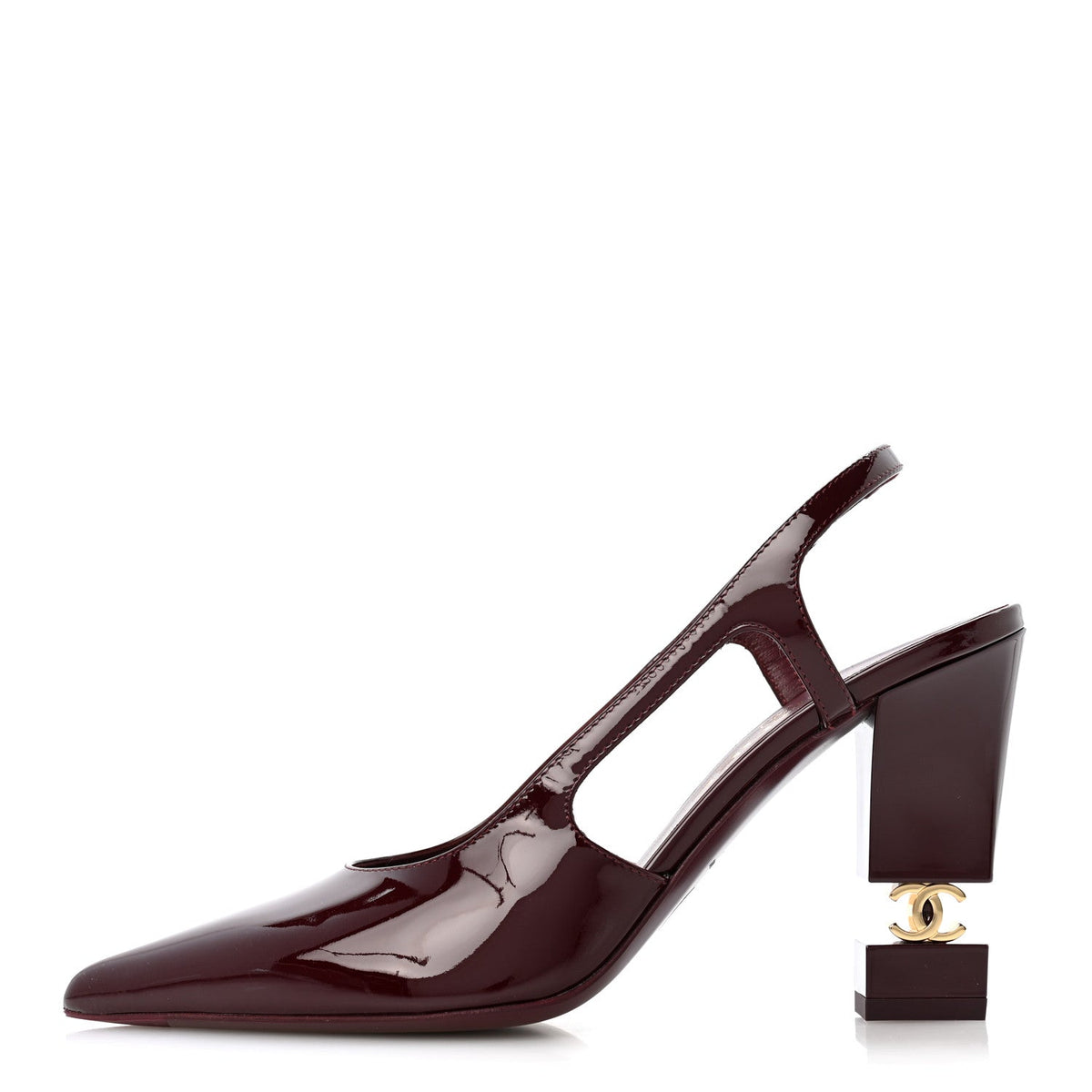 Patent Calfskin Slingback CC Cutout Pumps Dark Burgundy