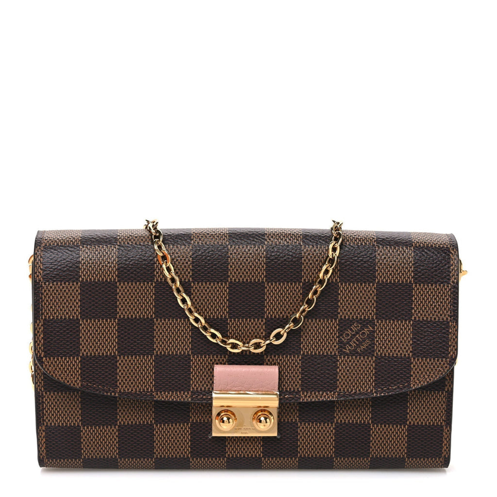 Louis Vuitton Damier Ebene Croisette Chain Wallet Rose Ballerine