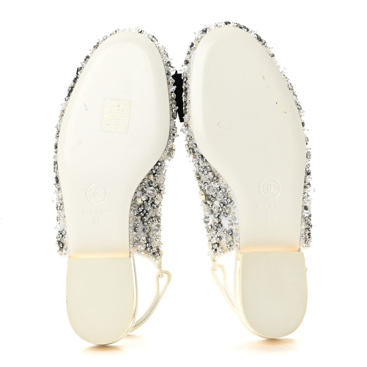 Chanel Satin Crystal Grosgrain Bow CC Slingback Women's Flats
