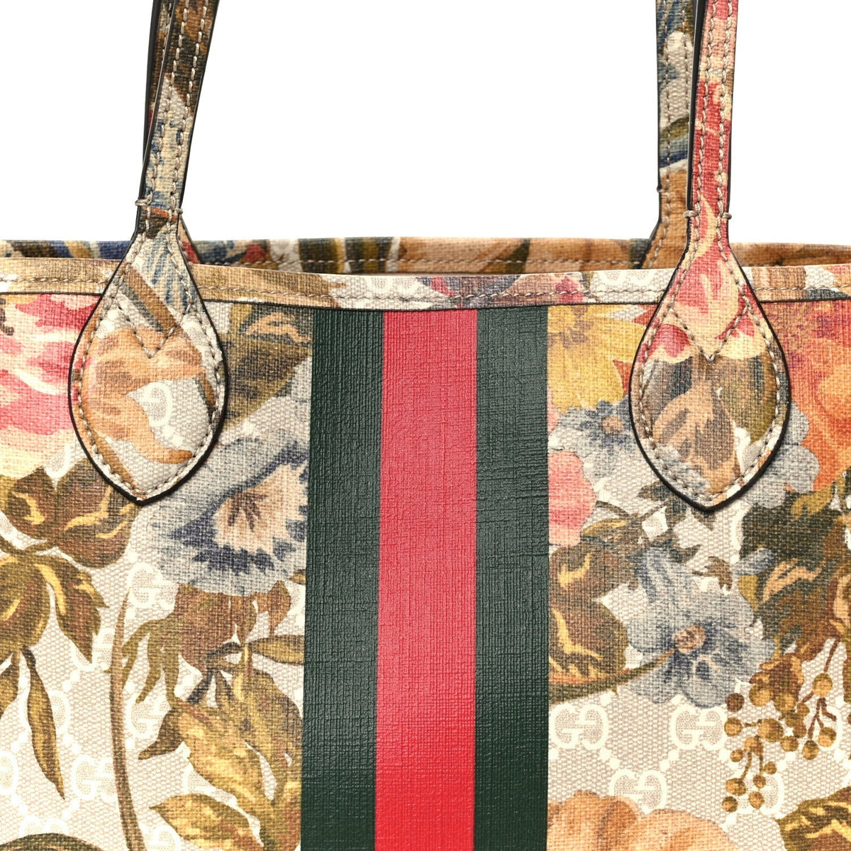 Gucci GG Supreme Monogram Flora Small Ophidia Tote Beige White