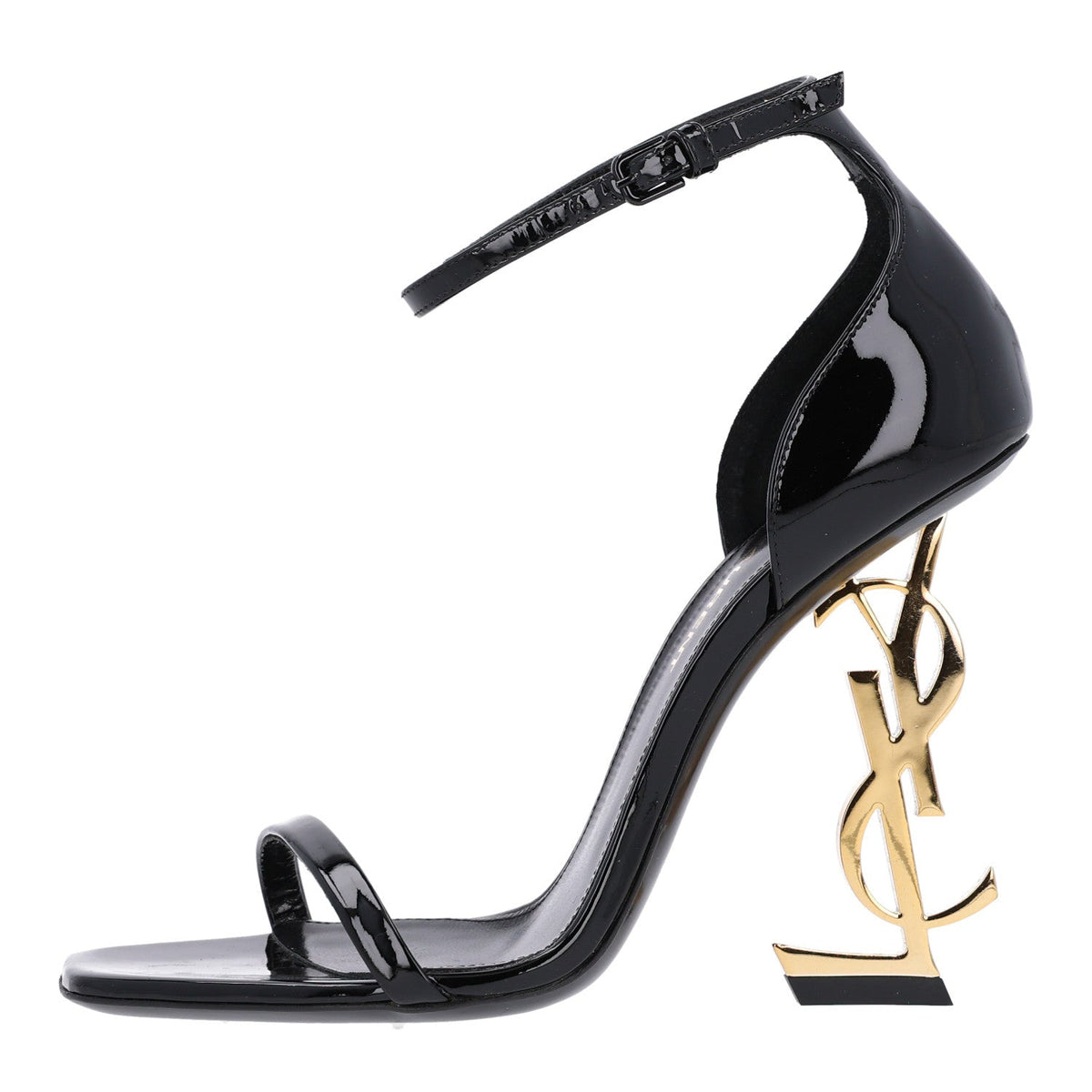 Saint Laurent Patent Calfskin Women's Opyum 110 Sandals 35 Black Gold