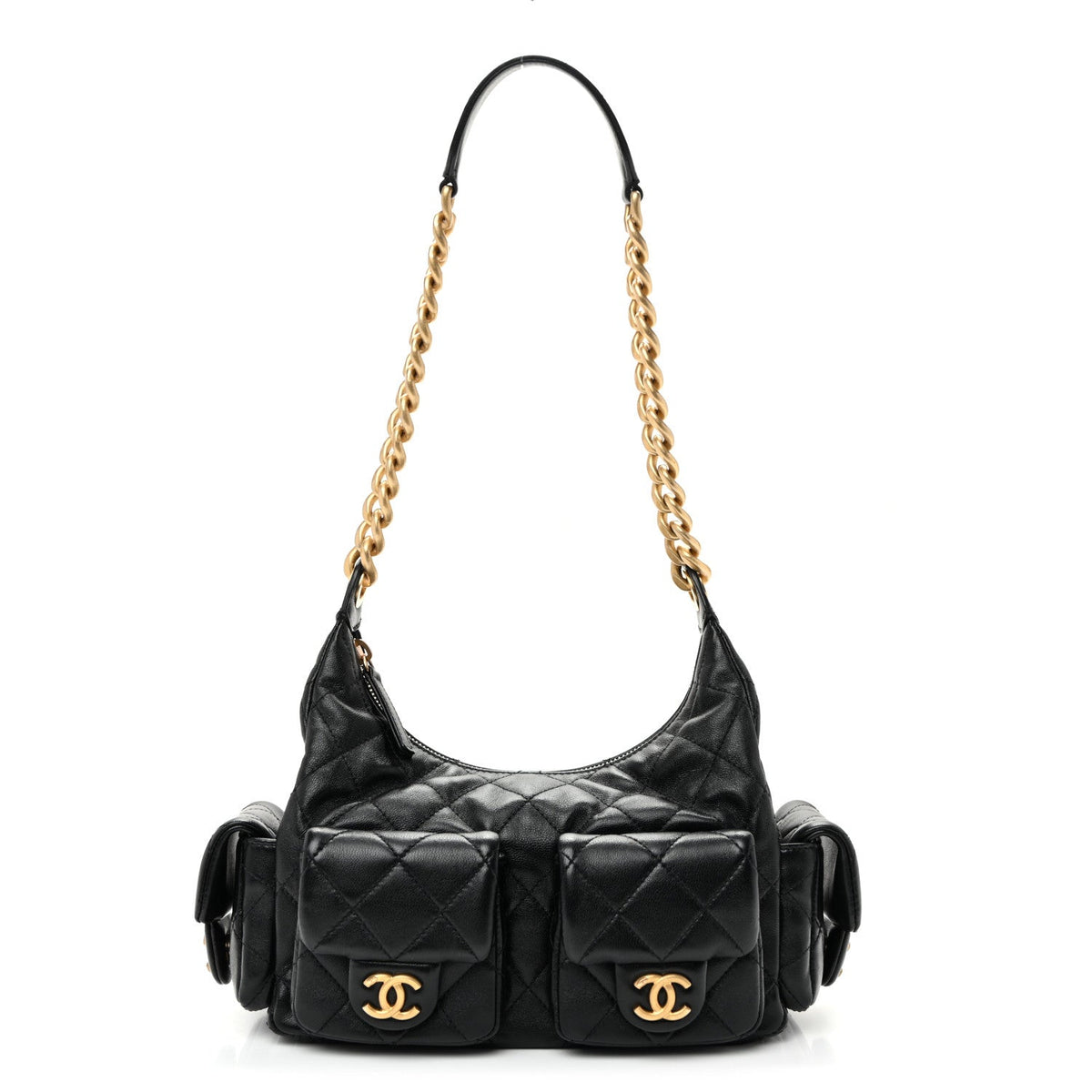 Quilted Lambskin Hobo Bag - Black