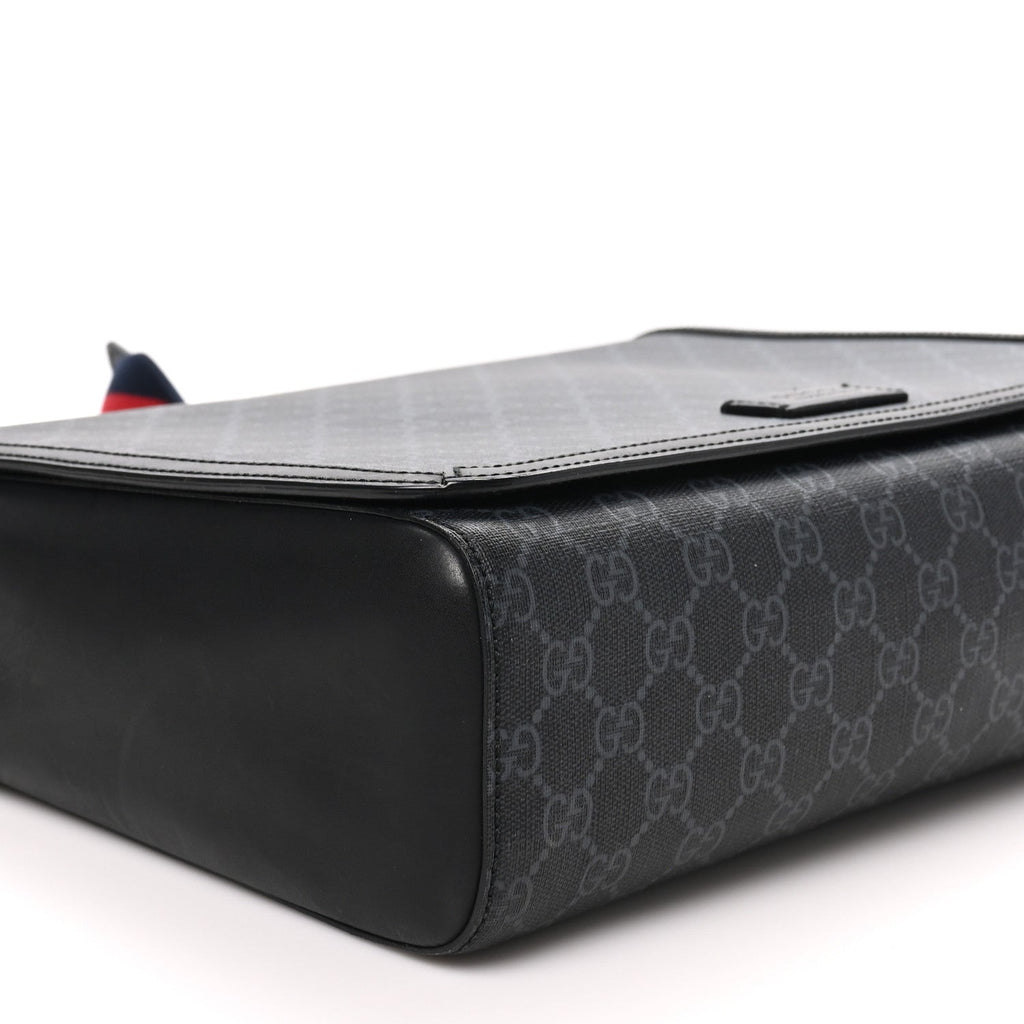 Gucci GG Supreme Web Flap Messenger Bag Black Grey
