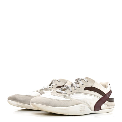 Miu Miu Technical Fabric Suede Women's Gymnasium Sneakers 38 White Burgundy