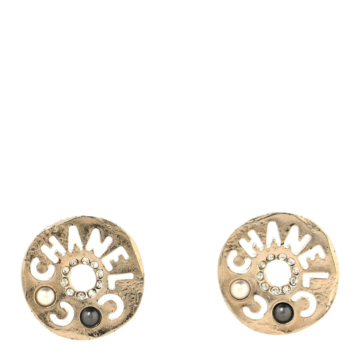 Crystal Pearl Papyrus Stud Earrings Gold Grey