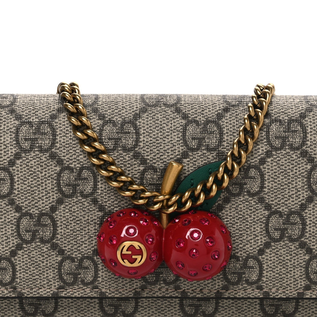 Gucci GG Supreme Monogram Mini Cherry Chain Bag Beige Red