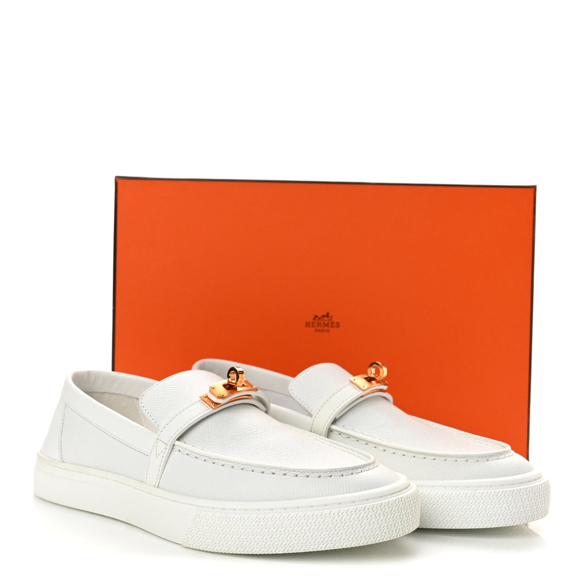 Hermes Epsom Calfskin Game Women's Slip On Sneakers White