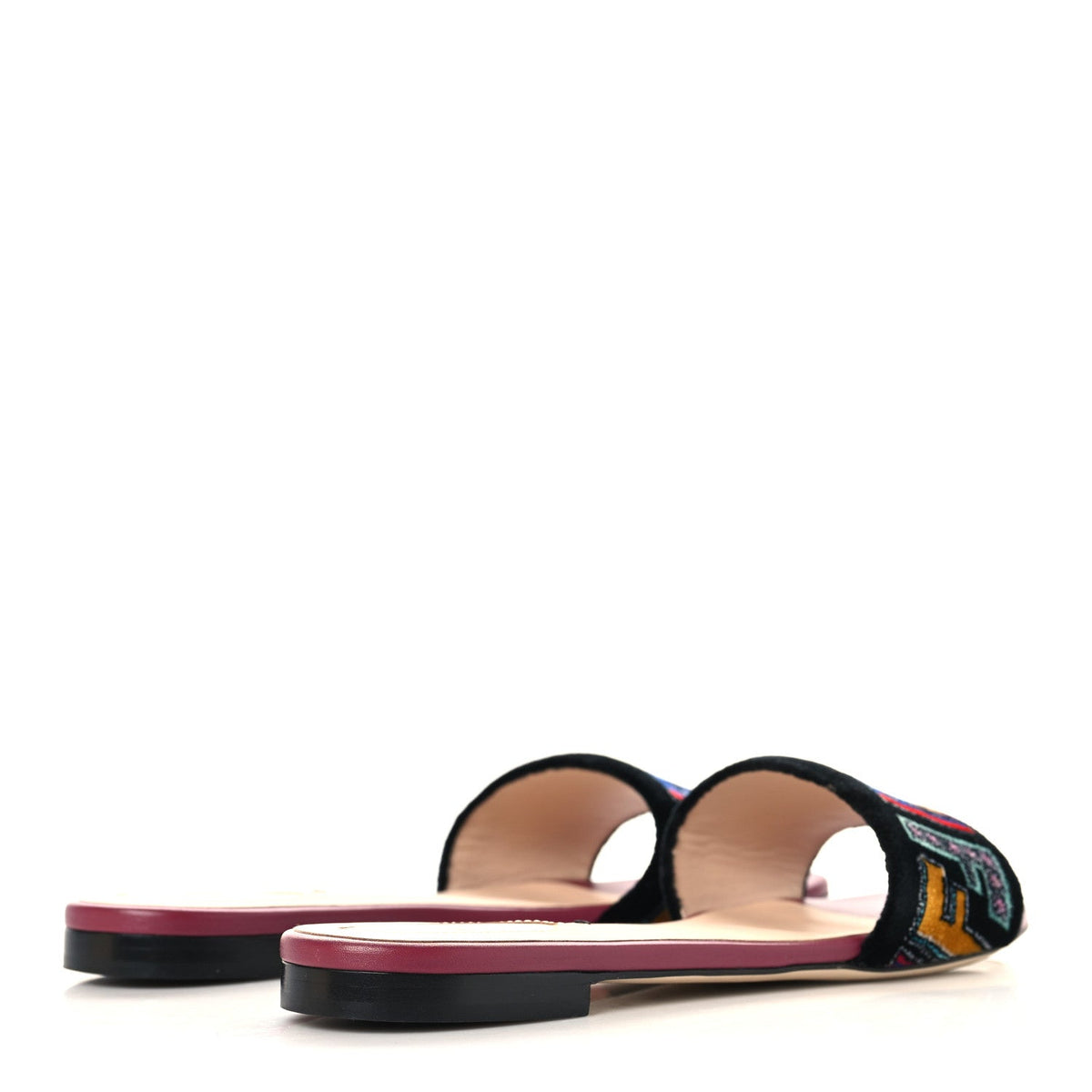 Fendi Velvet FF Women's Flat Slide Sandals 37.5 Multicolor