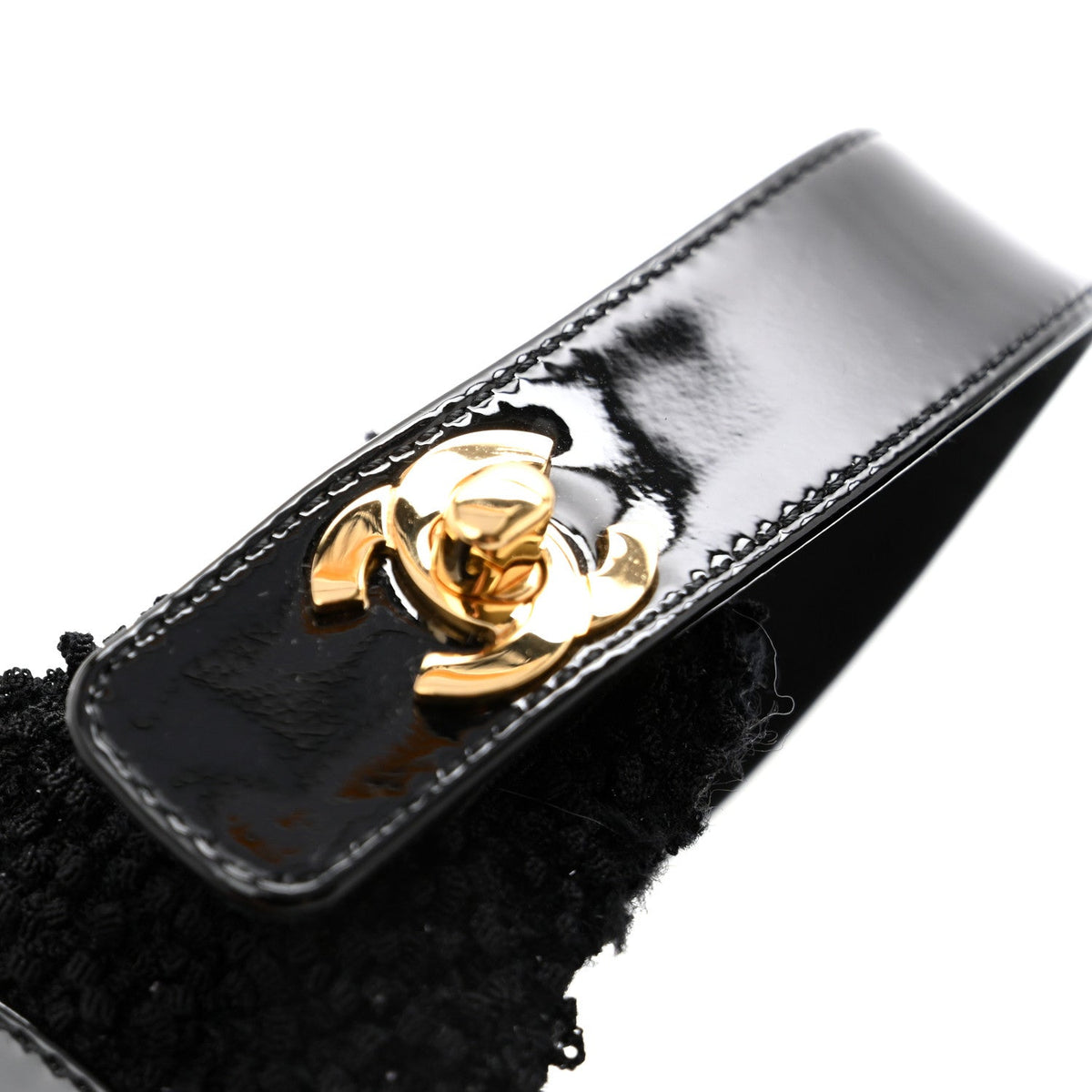 Chanel Tweed Patent Cap Toe CC Women's Ballerina Flats Black