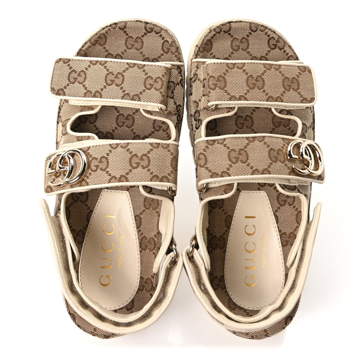 Gucci Canvas Suede Women's Double G Dad Sandals 37 Beige Ebony New Acero