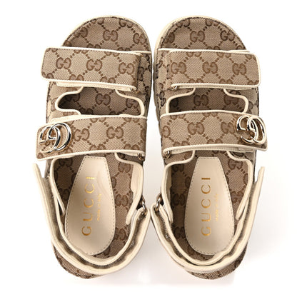 Gucci Canvas Suede Women's Double G Dad Sandals 37 Beige Ebony New Acero