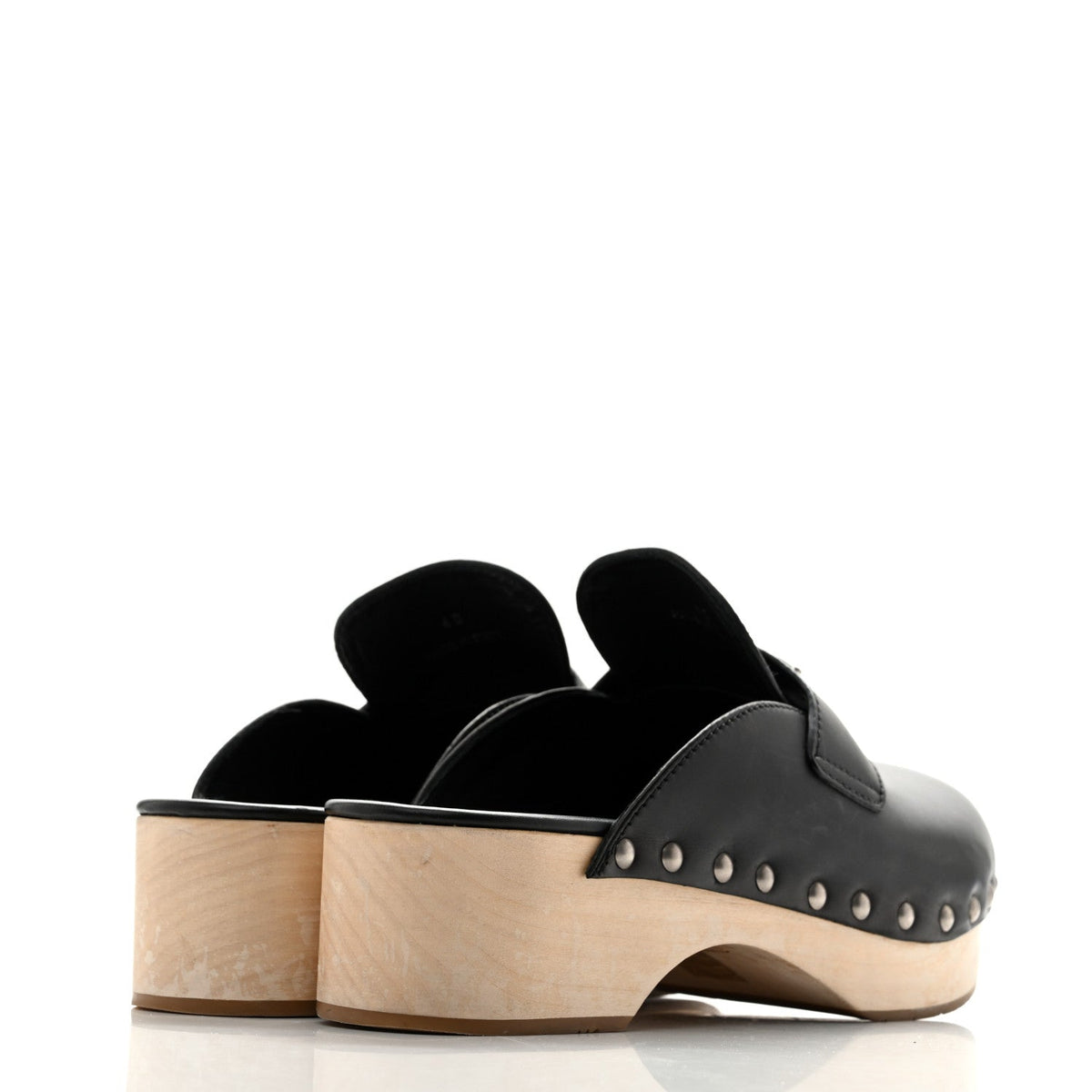 Prada Calfskin Women's Metal Triangle Logo 45mm Clogs 40 Black