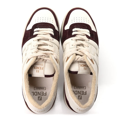 Fendi Grained Calfskin Men's Match Low Top Sneakers 7 White Burgundy Amber