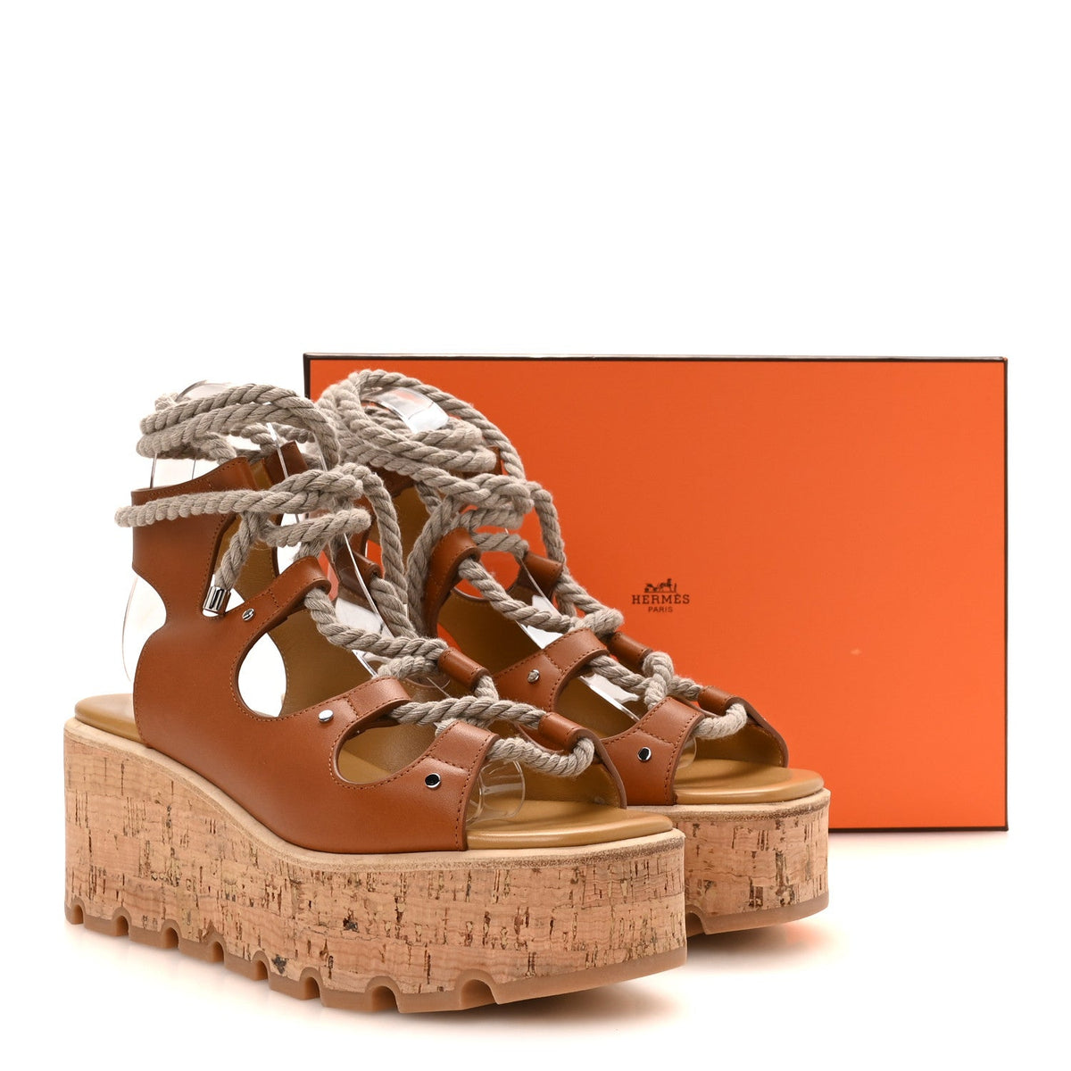 Hermès Calfskin Cork Women's Medusa 30 Sandals 37 Naturel