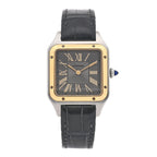 Cartier Stainless Steel 18K Yellow Gold Alligator 31.4mm Santos Dumont Watch Grey