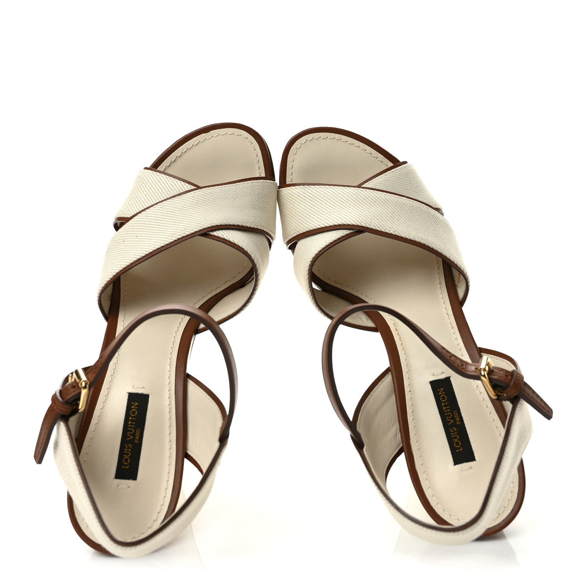 Louis Vuitton Denim Articles de Voyage Women's Wedges 38.5 Ecru