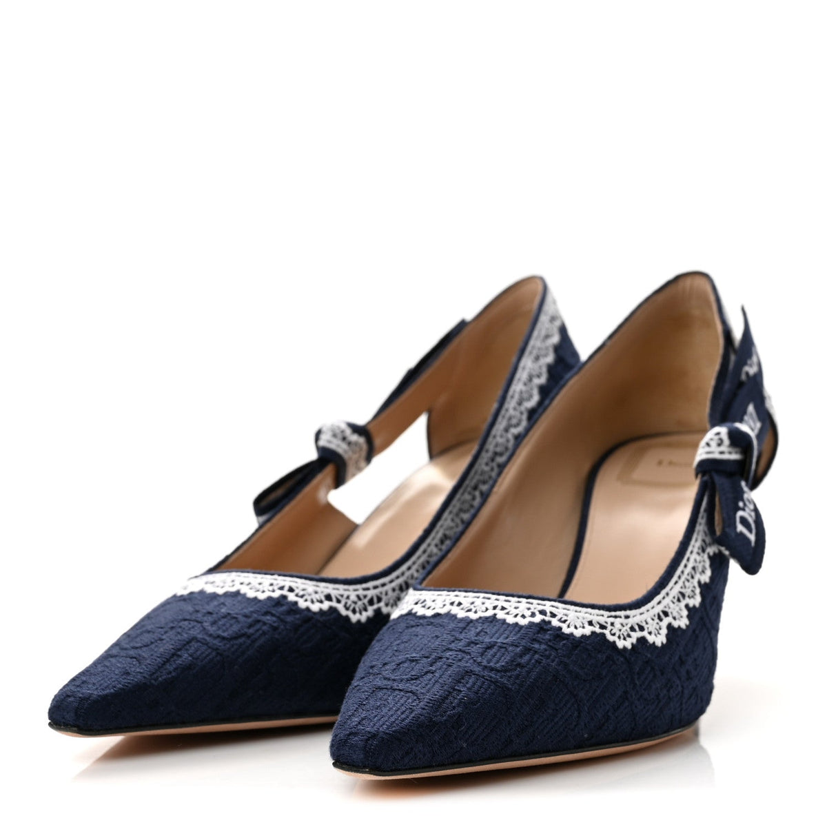 Christian Dior Embroidered Cotton Women's J'adior Slingback Pumps 39 Blue Ecru