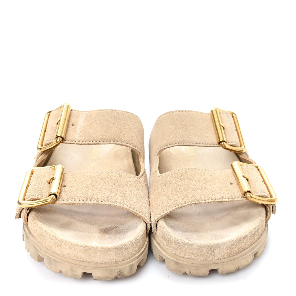 Prada Suede Women's Triangle Logo Slide Sandals 36 Ecru