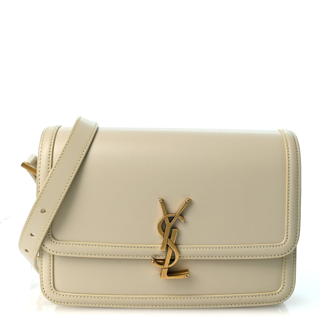 Saint Laurent Box Calfskin Monogram Medium Solferino Satchel Crema Soft