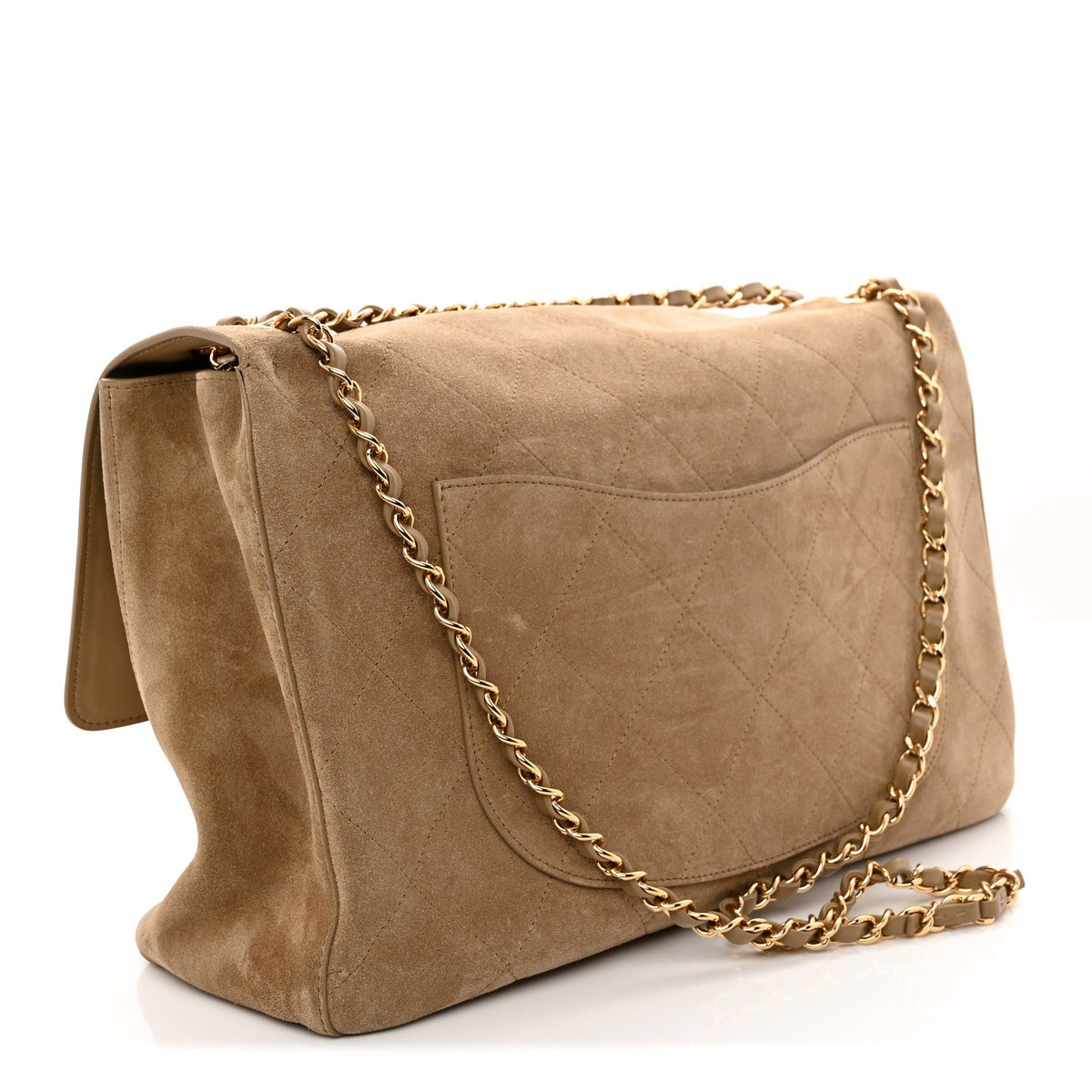 Maxi Calfskin Suede Flap Shoulder Bag