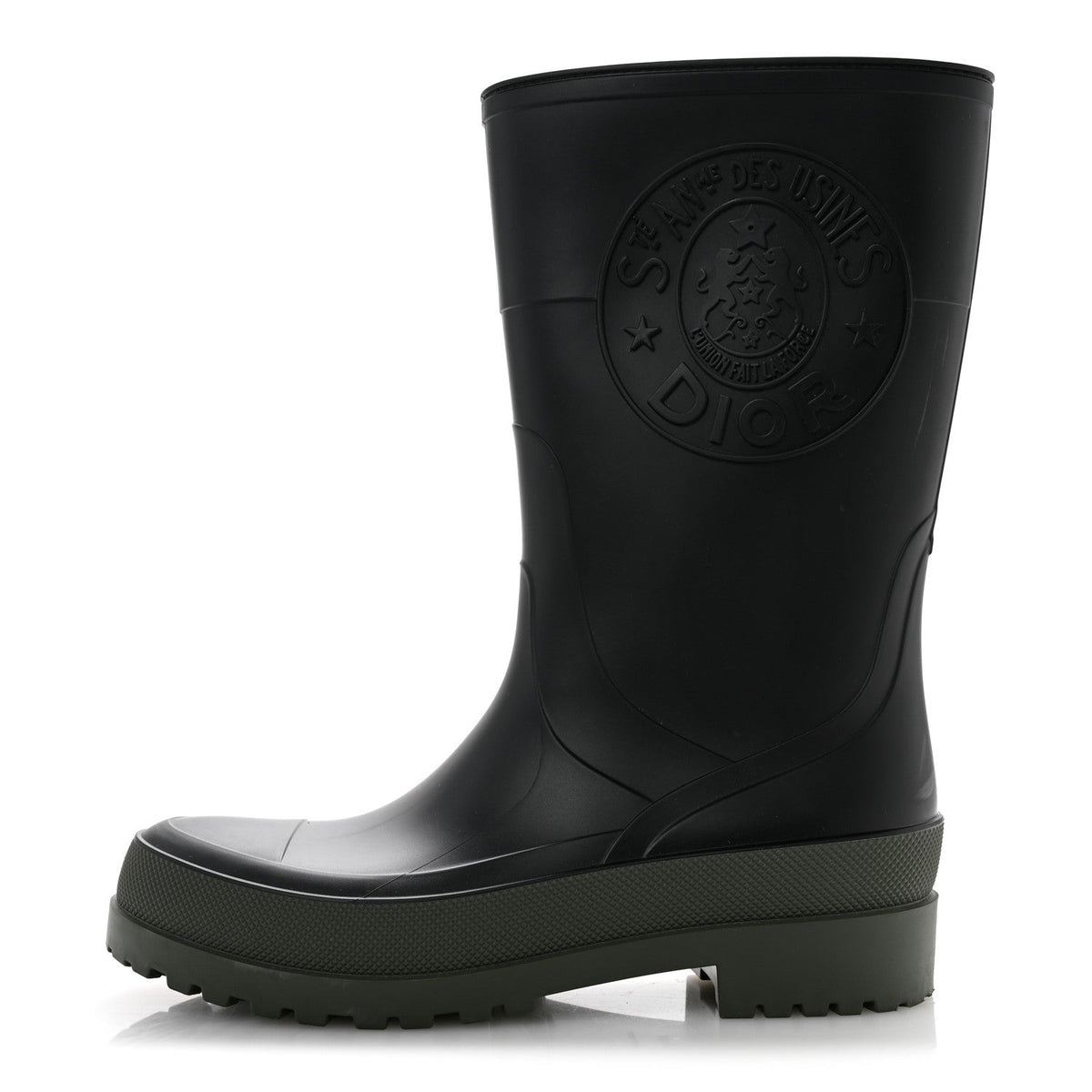 Christian Dior Rubber Women's Diorunion Rain Boots 38 Black Military