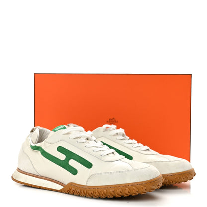 Hermes Nappa Suede Goatskin Jet Men's Sneakers White Vert Jungle