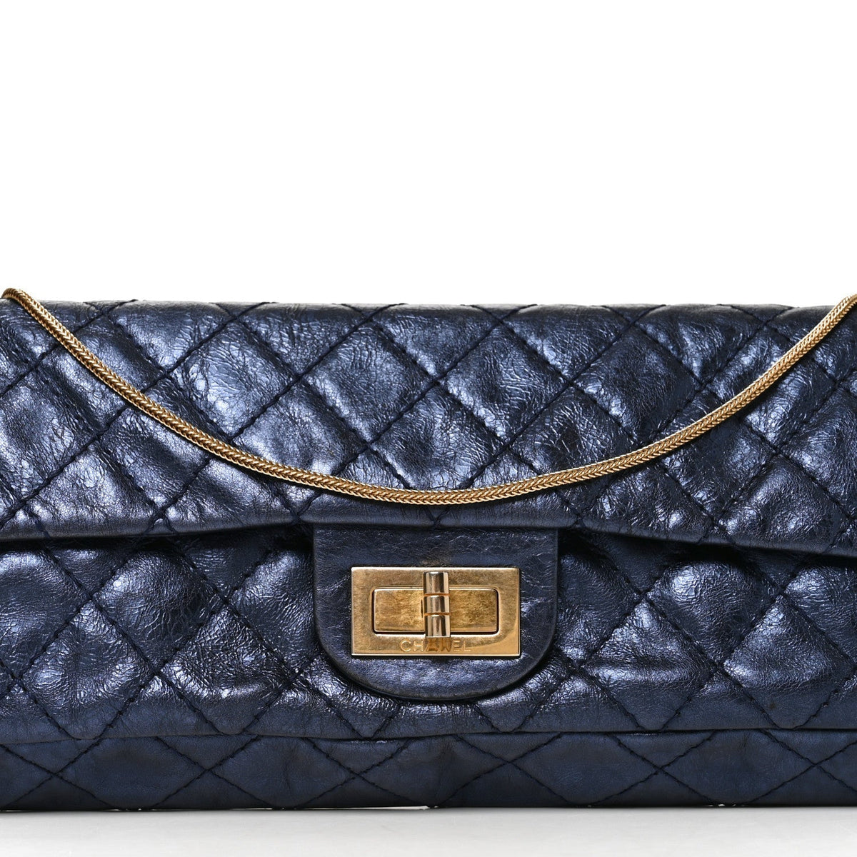 Chanel Metallic Calfskin 2.55 Reissue East West Clutch Blue