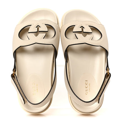Gucci Softy Calfskin Women's Interlocking G Slingback Sandals 35.5 Mystic White