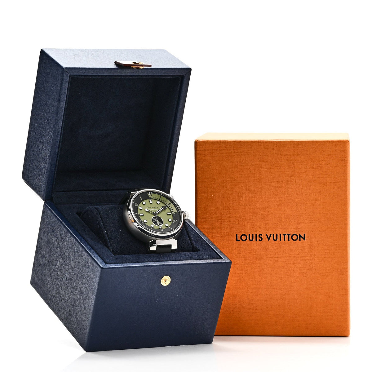 Louis Vuitton Stainless Steel Rubber 44mm Tambour Street Diver Watch Green