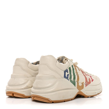Gucci Calfskin Women's Glitter Game Logo Rhyton Sneakers 39 Mystic White