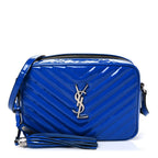 Saint Laurent Patent Calfskin Matelasse Monogram Lou Camera Bag Royal Blue