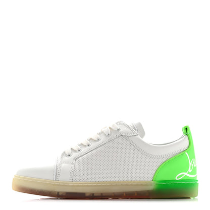 Christian Louboutin Calfskin Men's Fun Louis Junior Flat Sneakers 41.5 White Fluo Green