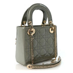 Christian Dior Patent Cannage Mini Lady Dior Grey Stone