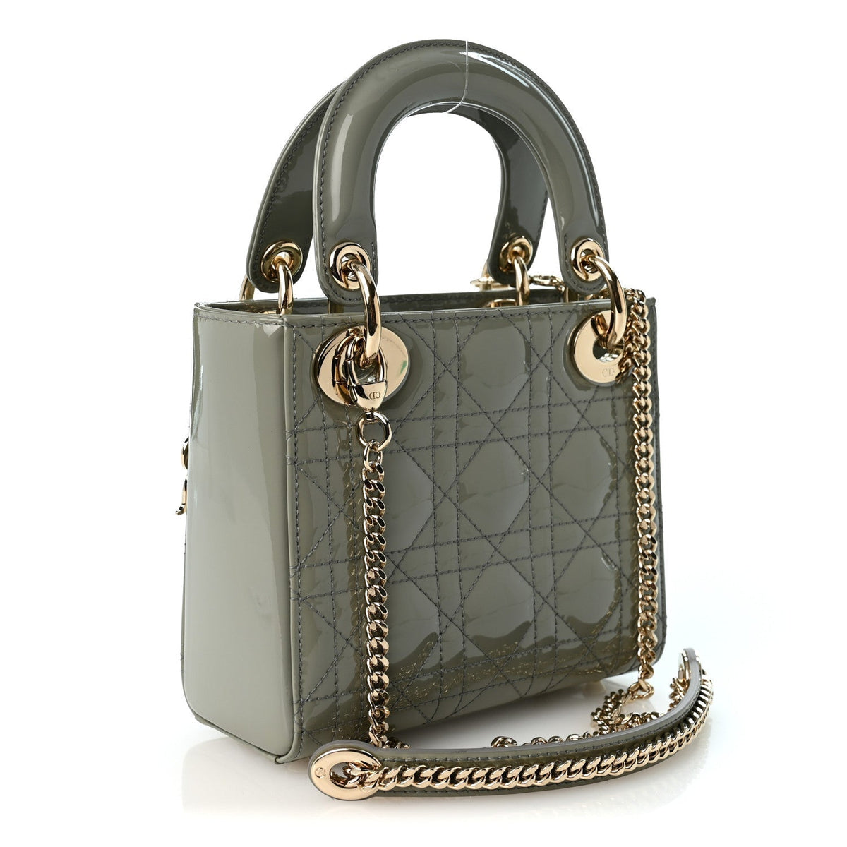 Christian Dior Patent Cannage Mini Lady Dior Grey Stone