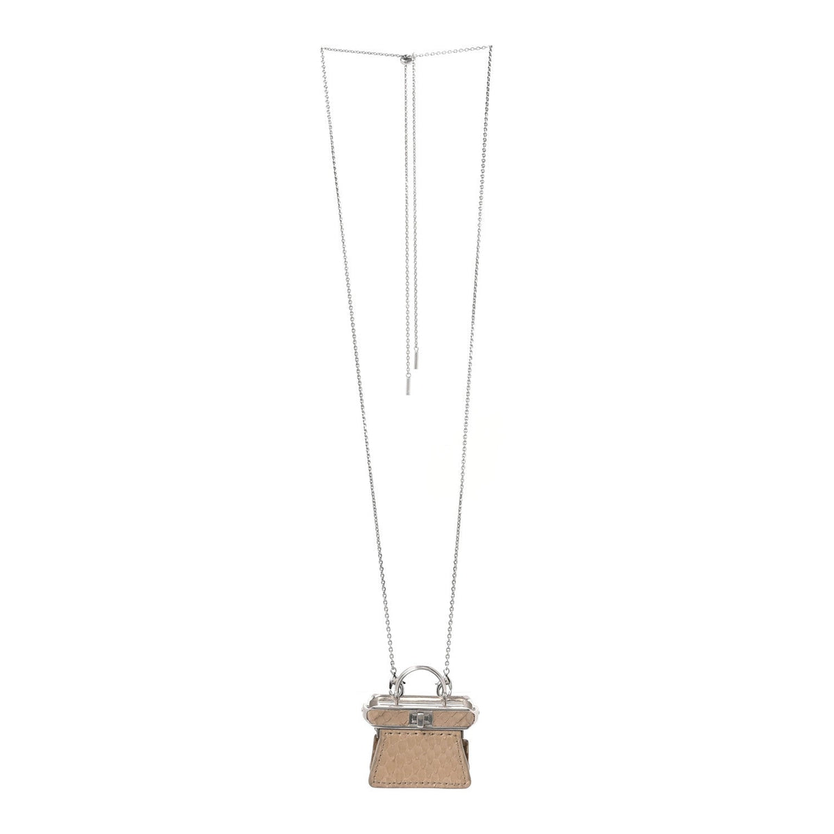 FendiMetal Python Micro Peekaboo Charm Necklace Silver Beige Amido