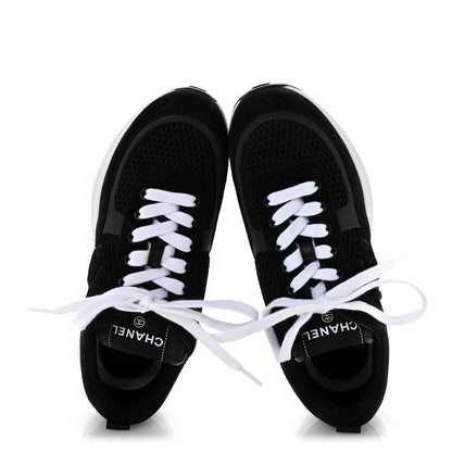 Chanel Calfskin Mesh Lycra Suede Women's Logo Sneakers 36 Black
